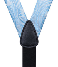 Sky Blue Floral Brace Clip-on Men's Suspender with Bow Tie Set