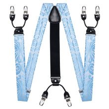 Sky Blue Floral Brace Clip-on Men's Suspender with Bow Tie Set