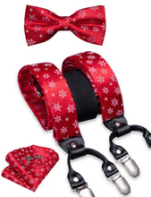 Christmas Snowflake Red Solid Brace Clip-on Men's Suspender with Bow Tie Set