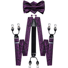 Black Purple Floral Brace Clip-on Men's Suspender with Bow Tie Set