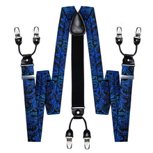 Black Blue Floral Brace Clip-on Men's Suspender with Bow Tie Set