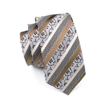 Brown Floral spring ties Pocket Square Cufflinks Set for business casual dress