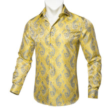Dibangu Yellow Floral Silk Men's Shirt with Collar pin