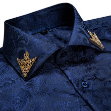 Dibangu Blue Paisley Men's Shirt with Collar pin