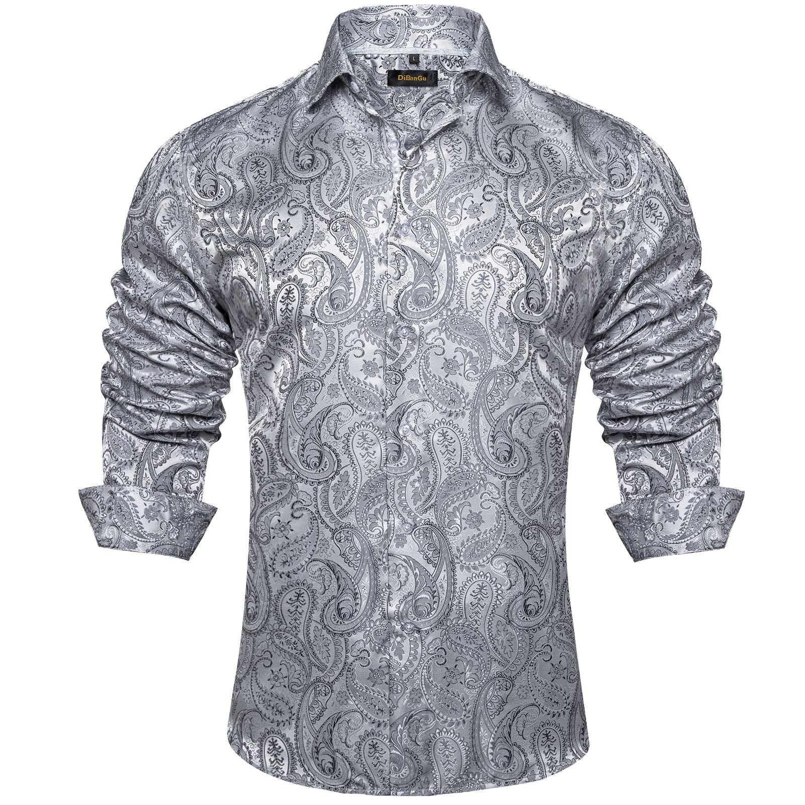 DiBanGu Dress Shirt Champagne Floral Button Down Long Sleeve Mens Shirt Top, M / Silver DiBanGu Dress Shirt Champagne Floral Button Down Long Sleeve Mens Shirt Top, M / Silver