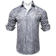 Dibangu New Silver Floral Silk Men's Shirt with Collar Pin