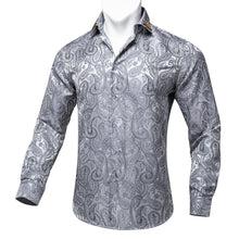 Dibangu Silver Floral Silk Men's Shirt with Collar Pin