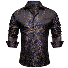 Dibangu Blue Brown Floral Silk Men's Shirt