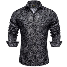 Dibangu Grey Paisley Silk Men's Button Up Slim-Fit Shirt