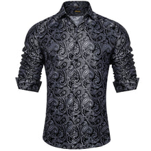 Dibangu New Grey Paisley Silk Men's Button Up Slim-Fit Shirt