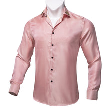 Dibangu Pink Solid Silk Men's Shirt with Collar pin