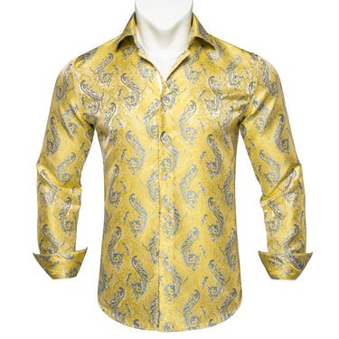 Dibangu Yellow Floral Silk Men's Shirt