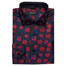 Dibangu Red Blue Floral Silk Men's Shirt