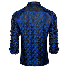 Dibangu Blue Floral Silk Men's Shirt with Collar Pin