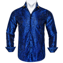 Dibangu New Blue Floral Silk Men's Shirt with Collar Pin