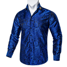Dibangu New Blue Floral Silk Men's Shirt with Collar Pin