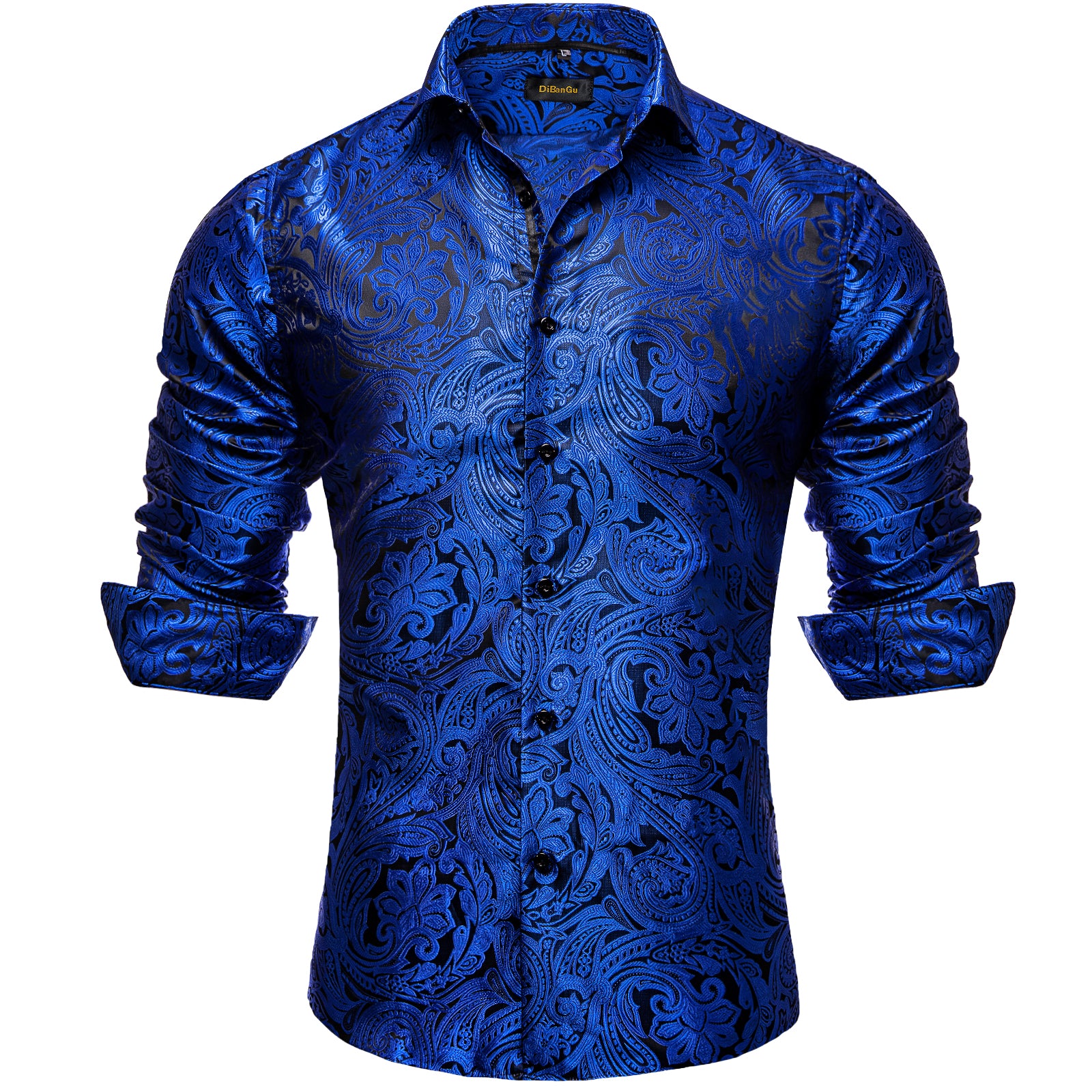 DiBanGu Dress Shirt Champagne Floral Button Down Long Sleeve Mens Shirt Top, 3XL / Blue DiBanGu Dress Shirt Champagne Floral Button Down Long Sleeve Mens Shirt Top, 3XL / Blue