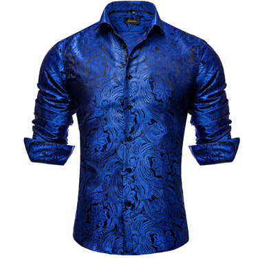 Dibangu New Blue Floral Silk Men's Shirt