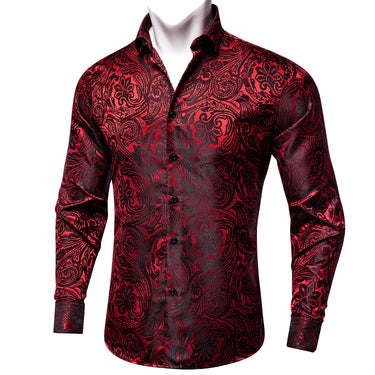 New Dibangu Red Floral Silk Men's Shirt