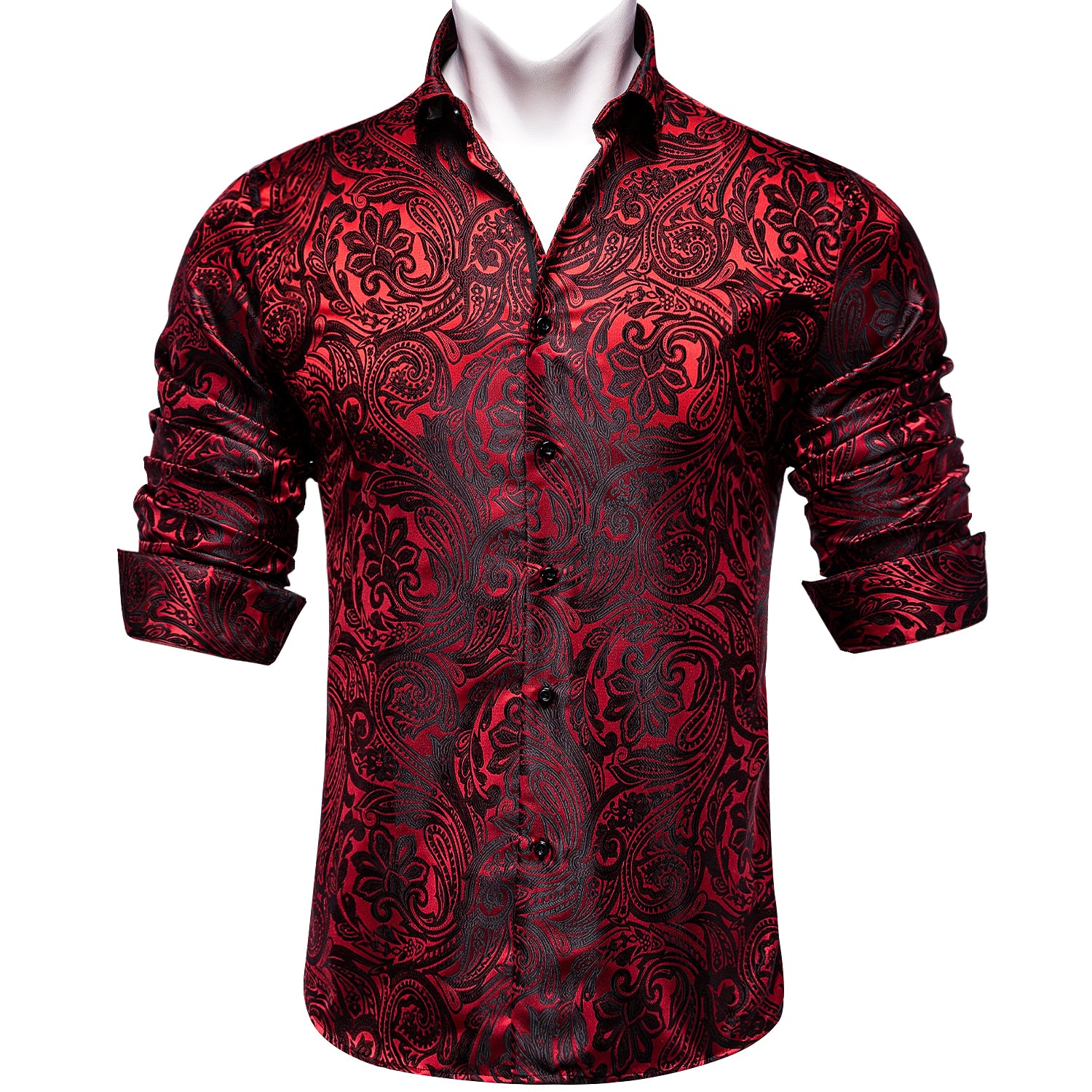 DiBanGu Black Silk Paisley Men's Shirt, 3XL / Black DiBanGu Black Silk Paisley Men's Shirt, 3XL / Black