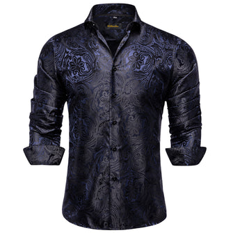 Dibangu Black Purple Floral Silk Men's Shirt