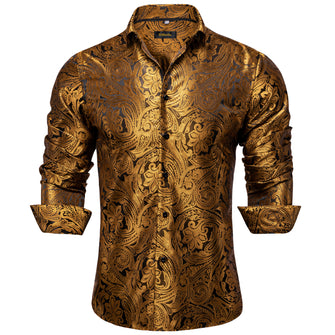 New Dibangu Golden Floral Silk Men's Shirt