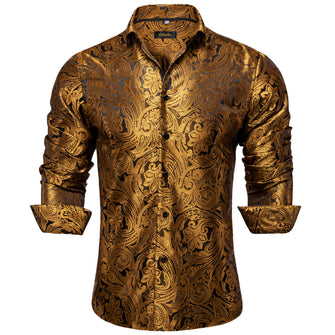 Dibangu Golden Floral Silk Men's Shirt