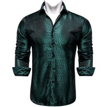 Novelty teal shirt mens silk Button Down Long Sleeve Shirt