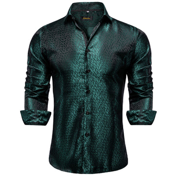 Dibangu Dress Shirt Pine Green Solid Silk Men's Button Down Shirt DiBanGuStore Dibangu Dress Shirt Pine Green Solid Silk Men's Button Down Shirt DiBanGuStore
