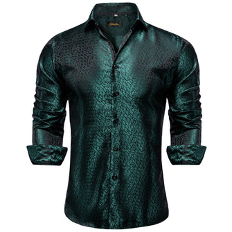 Novelty teal shirt mens silk Button Down Long Sleeve Shirt