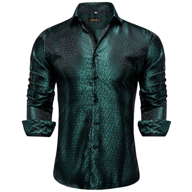 New Dibangu Agate Green Solid Silk Men's Shirt