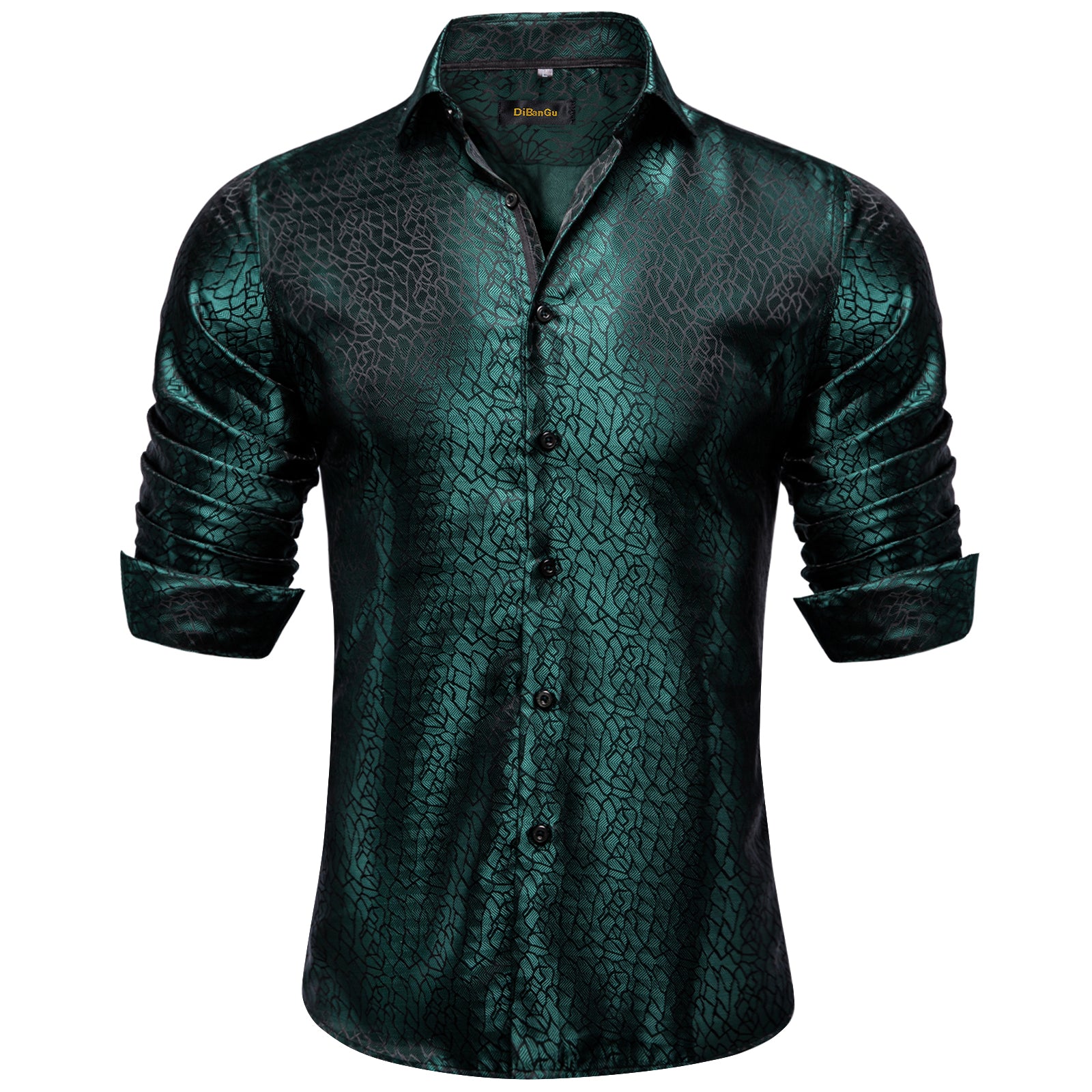 Dibangu Dress Shirt Pine Green Solid Silk Men's Button Down Shirt DiBanGuStore Dibangu Dress Shirt Pine Green Solid Silk Men's Button Down Shirt DiBanGuStore