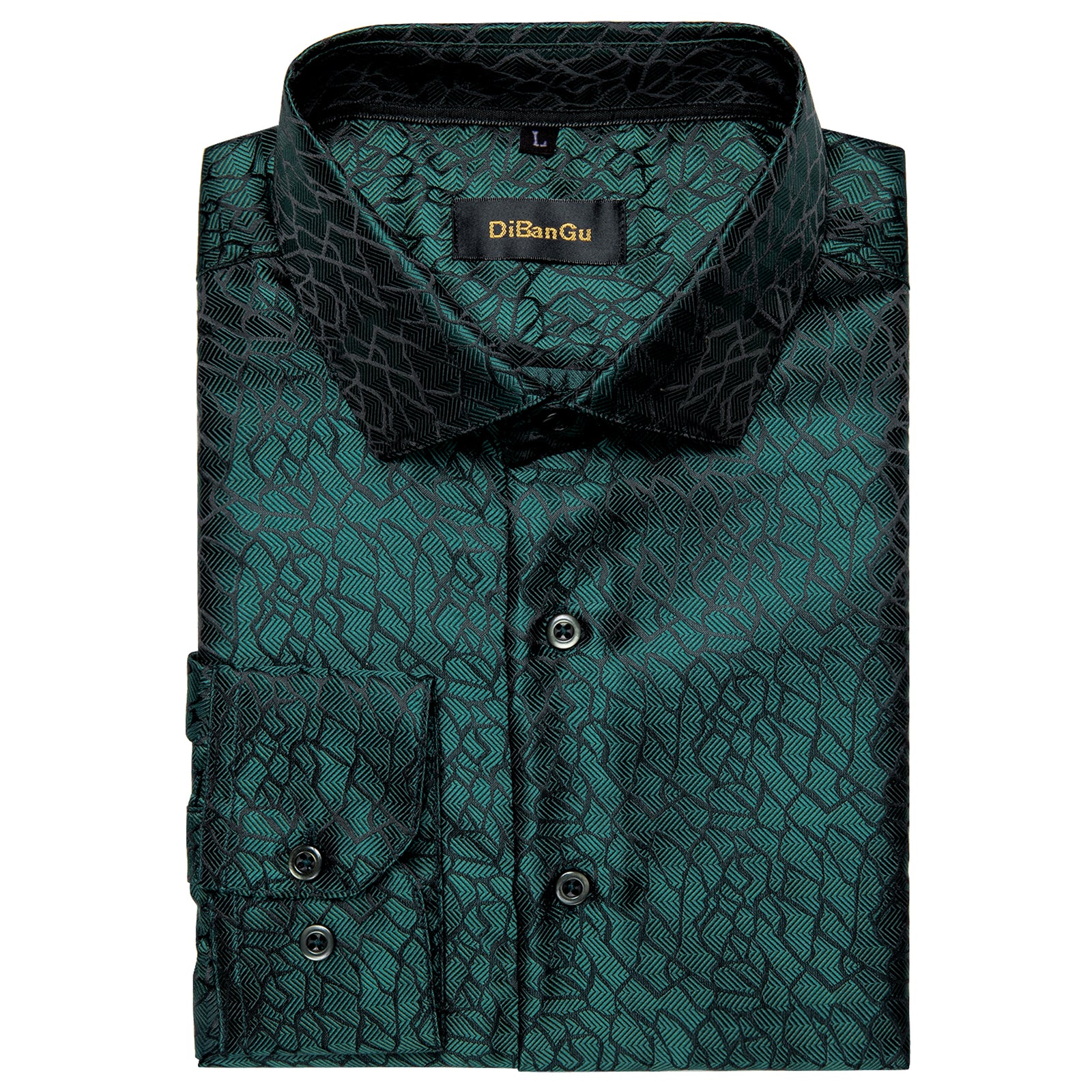 DiBanGu Dress Shirt Sapphire Pine Green Solid Silk Men's Button Down Shirt DiBanGu Dress Shirt Sapphire Pine Green Solid Silk Men's Button Down Shirt