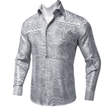 New Dibangu Silver White Paisley Polyester Men's Shirt