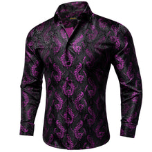 Dibangu Black Purple Floral Polyester Men's Shirt