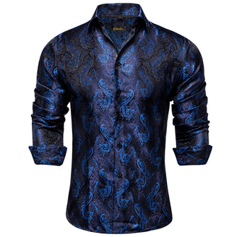 New Dibangu Blue Floral Polyester Men's Shirt