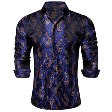 New Dibangu Blue Golden Floral Polyester Men's Shirt
