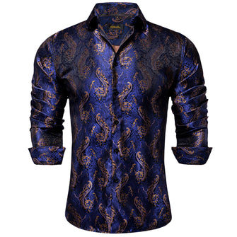 Dibangu Blue Golden Floral Polyester Men's Shirt