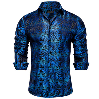 Dibangu Blue Paisley Polyester Men's Shirt