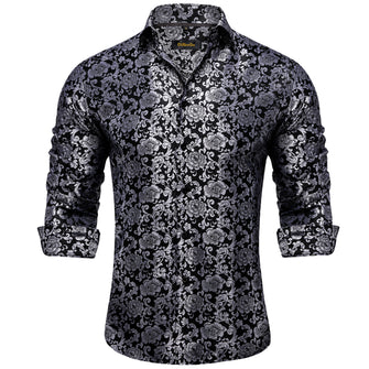 New Dibangu Silver Grey Floral Polyester Men's Shirt