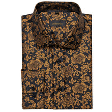 New Dibangu Dark Golden Floral Polyester Men's Shirt