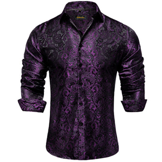 Dibangu Dark Purple Floral Polyester Men's Shirt