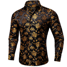 Dibangu Black Golden Floral Polyester Men's Shirt