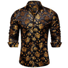 New Dibangu Black Golden Floral Polyester Men's Shirt