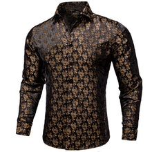 New Dibangu Black Champagne Gold Floral Polyester Men's Shirt