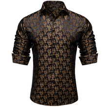 New Dibangu Black Champagne Gold Floral Polyester Men's Shirt