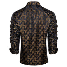 Dibangu Black Champagne Gold Floral Polyester Men's Shirt
