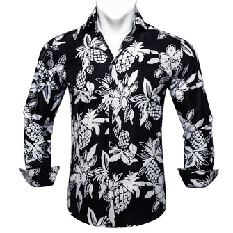 Dibangu New Black White Floral Cotton Men's Shirt