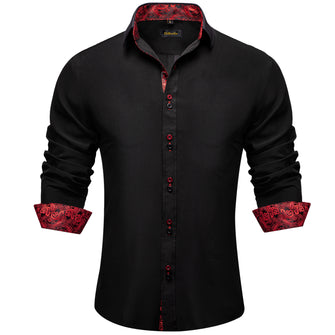 Dibangu Fashion Black Solid Long Sleeve Splicing Casual Shirt