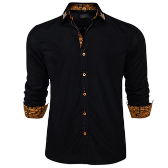 Dibangu Black Solid Men's Long sleeve Shirt With Collar Pin